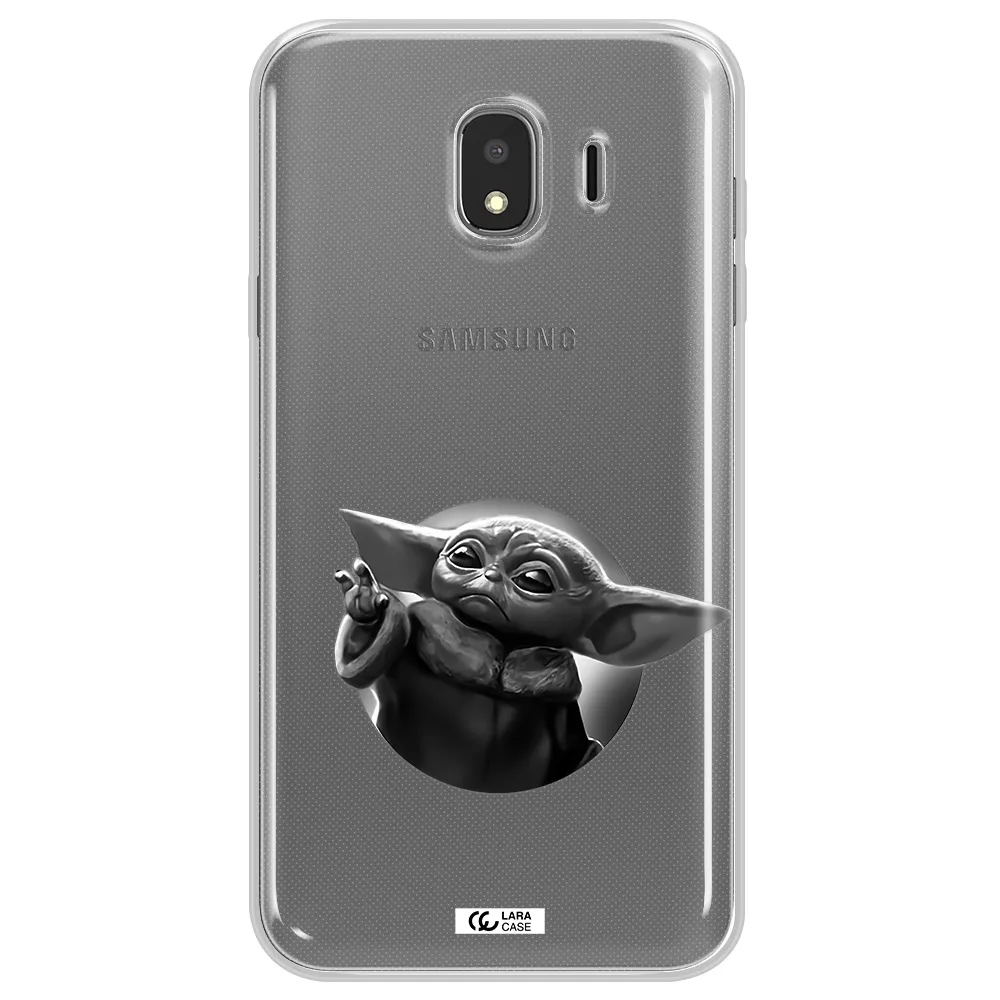 a black and white image of a baby yoda Samsung J4 Clear TPU Case