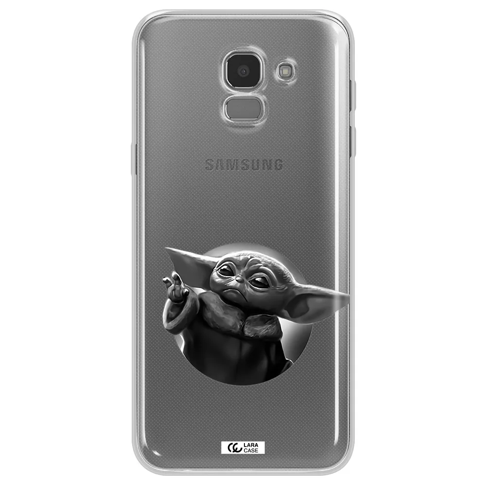a black and white image of a baby yoda Samsung J6 Clear TPU Case