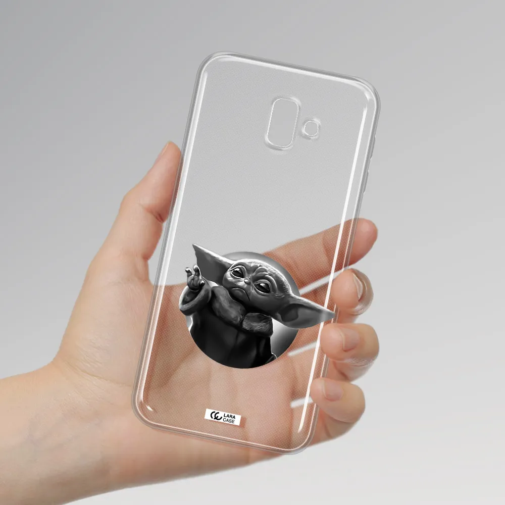 a black and white image of a baby yoda Samsung J6 Plus Clear TPU Case