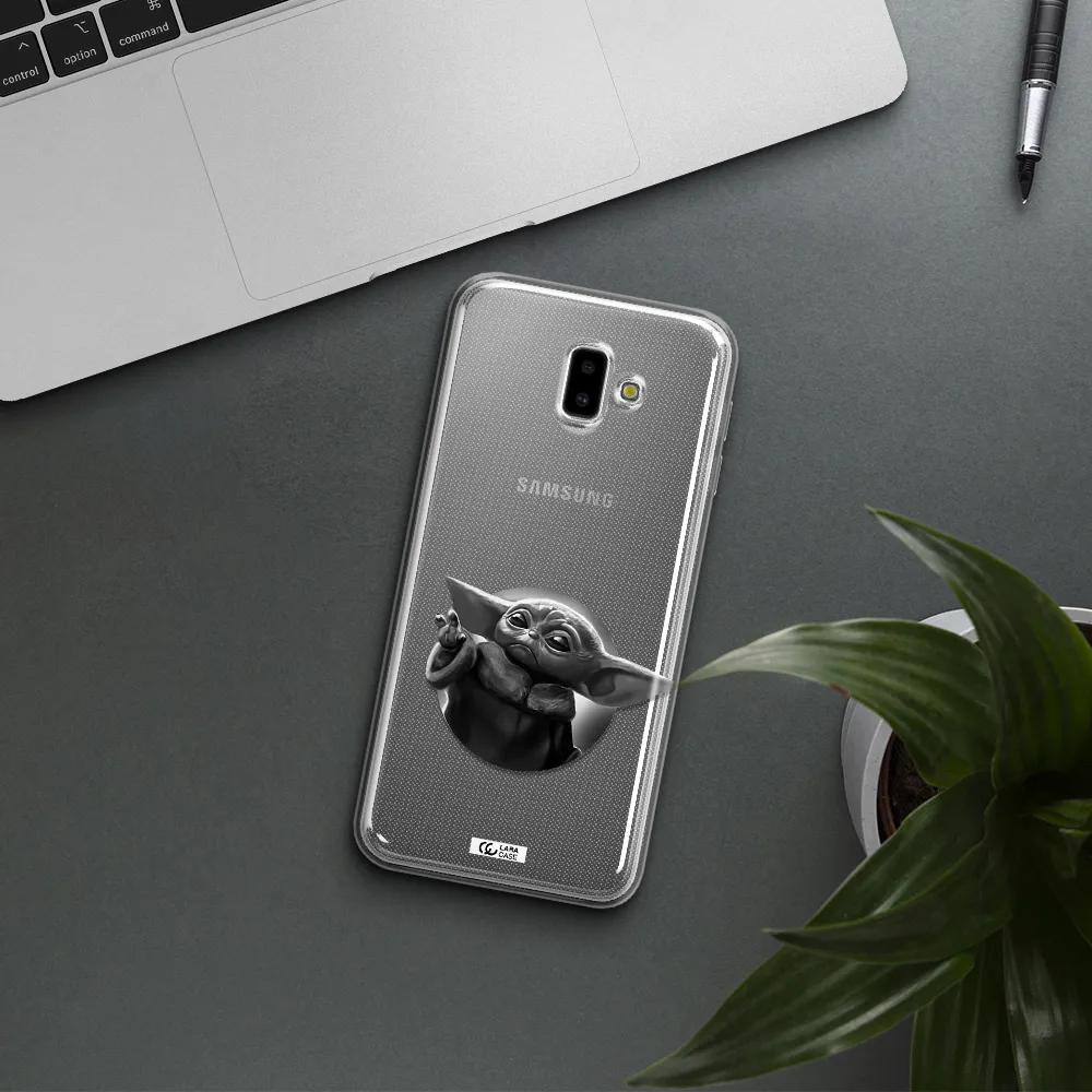 a black and white image of a baby yoda Samsung J6 Plus Clear TPU Case