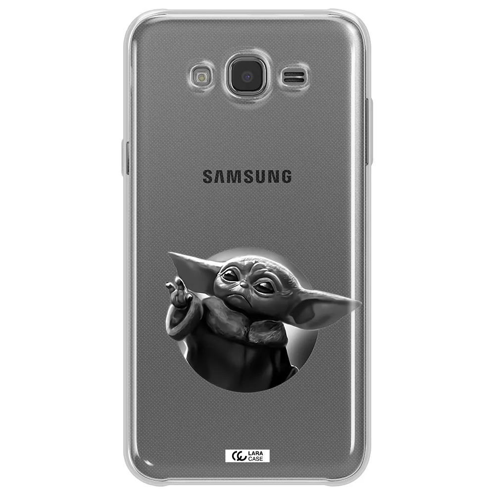 a black and white image of a baby yoda Samsung J7 2015 Clear TPU Case