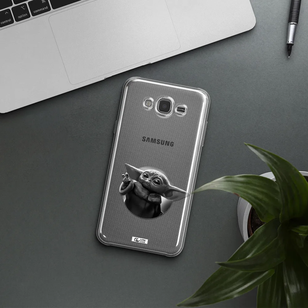 a black and white image of a baby yoda Samsung J7 2015 Clear TPU Case