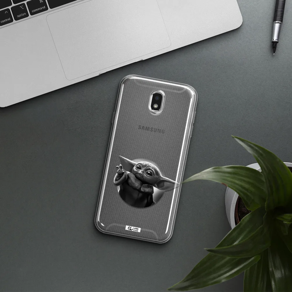 a black and white image of a baby yoda Samsung J7 Pro Clear TPU Case