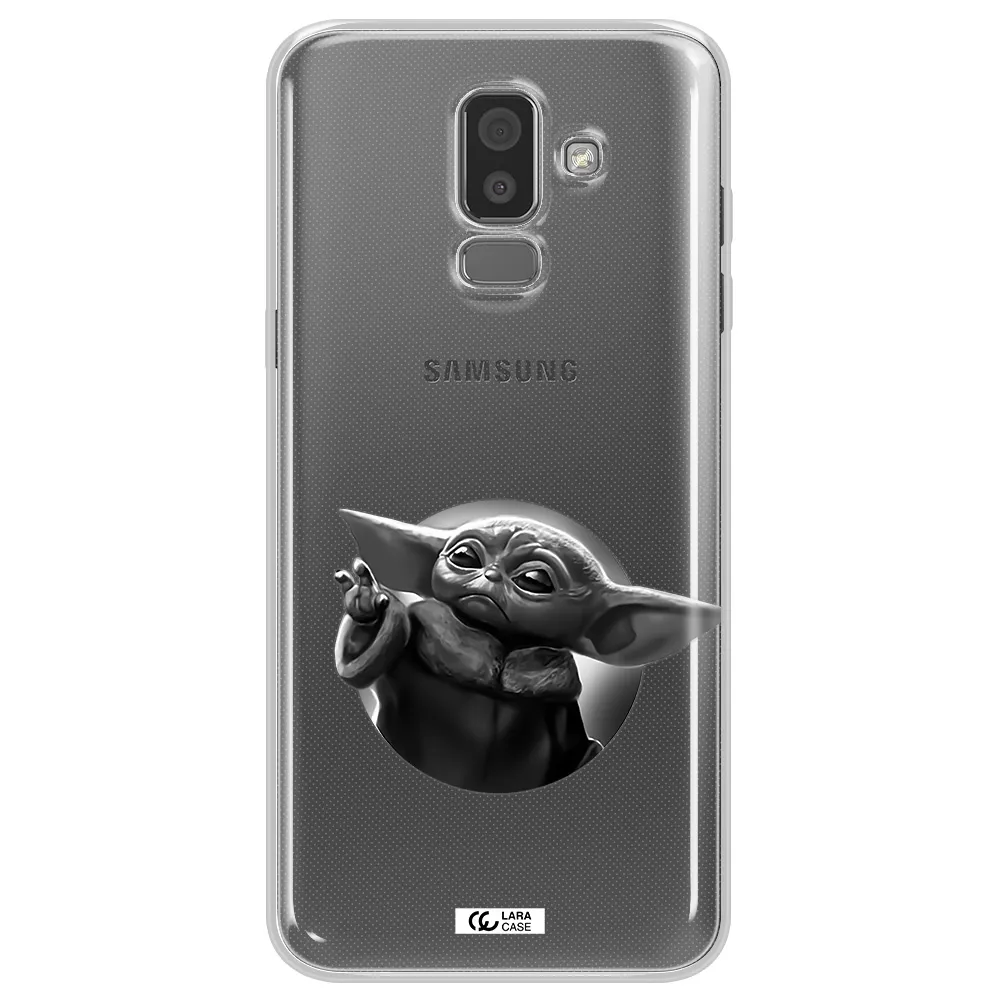 a black and white image of a baby yoda Samsung J8 Clear TPU Case