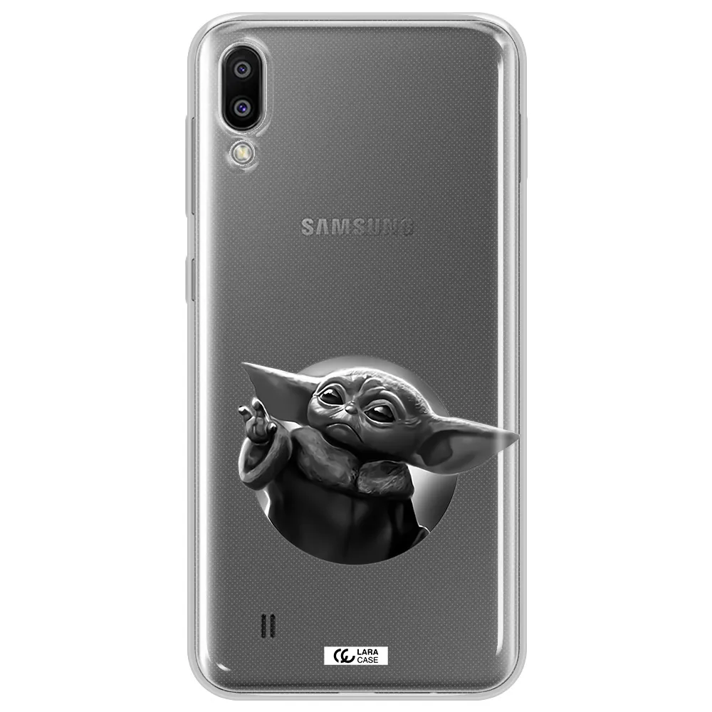 a black and white image of a baby yoda Samsung M10 Clear TPU Case