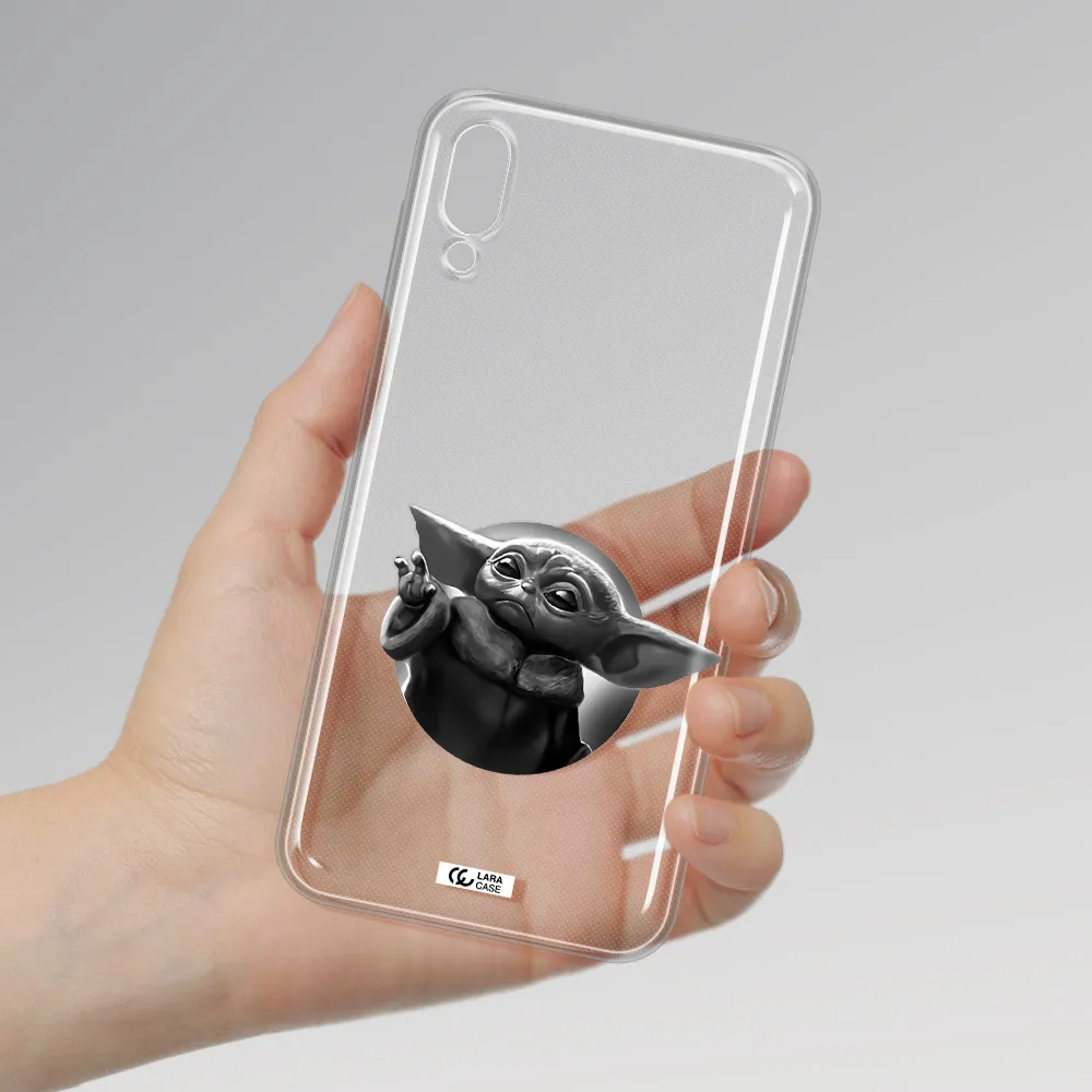 a black and white image of a baby yoda Samsung M10 Clear TPU Case