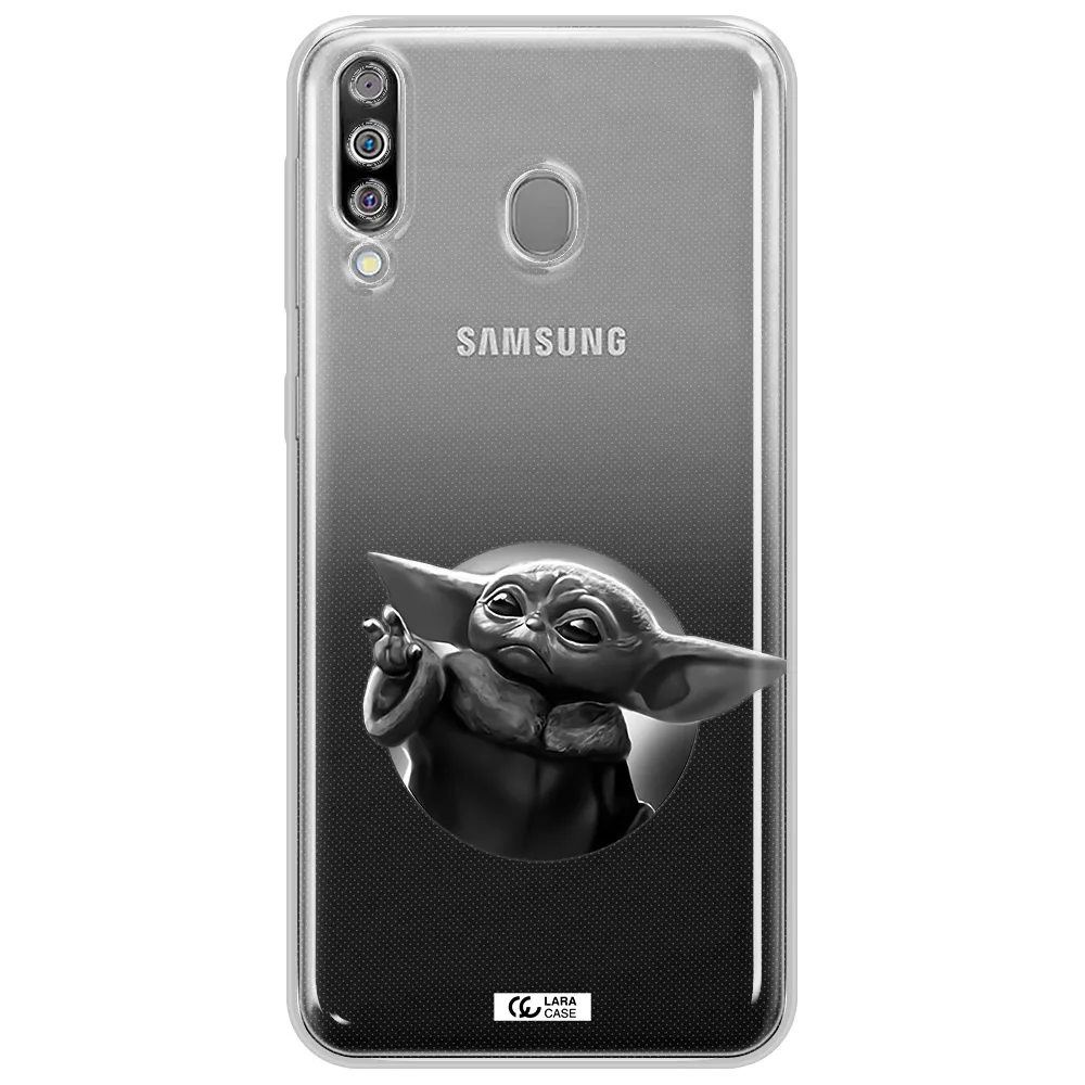 a black and white image of a baby yoda Samsung M30 Clear TPU Case