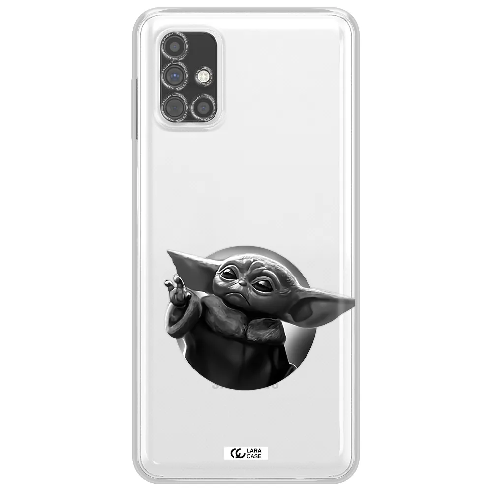 a black and white image of a baby yoda Samsung M51 Clear TPU Case
