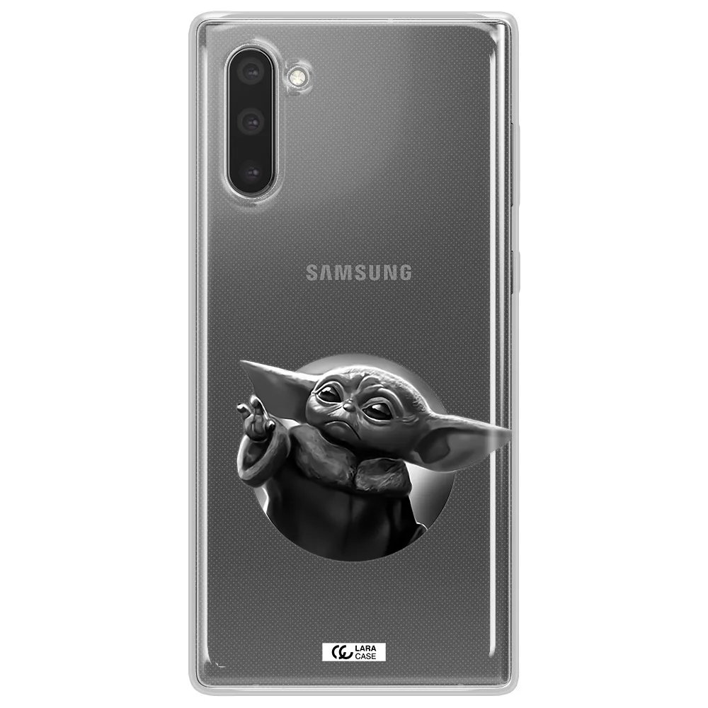a black and white image of a baby yoda Samsung Note 10 Clear TPU Case