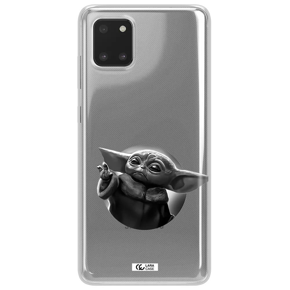 a black and white image of a baby yoda Samsung Note 10 Lite Clear TPU Case