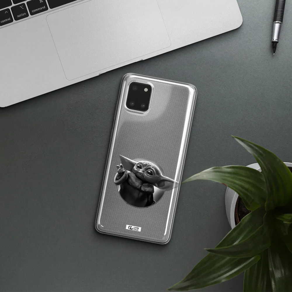 a black and white image of a baby yoda Samsung Note 10 Lite Clear TPU Case