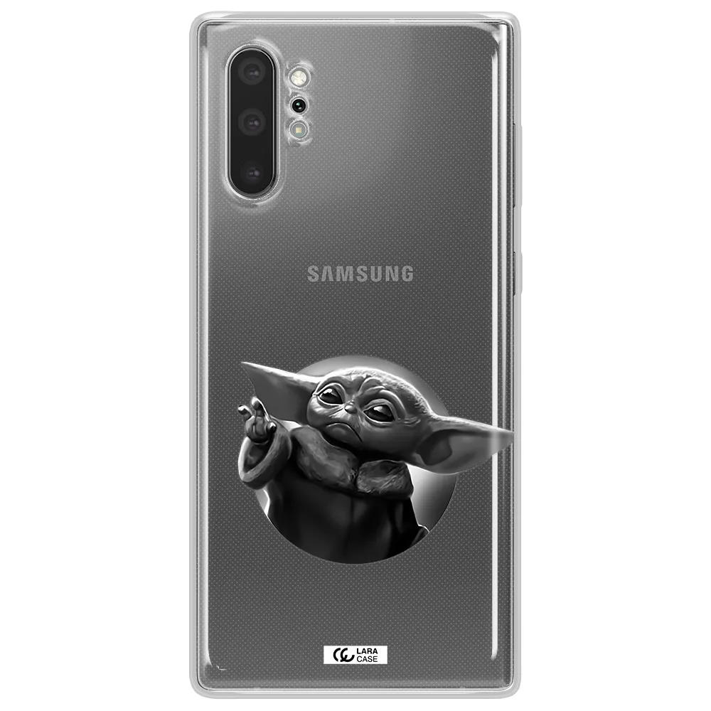 a black and white image of a baby yoda Samsung Note 10 Plus Clear TPU Case