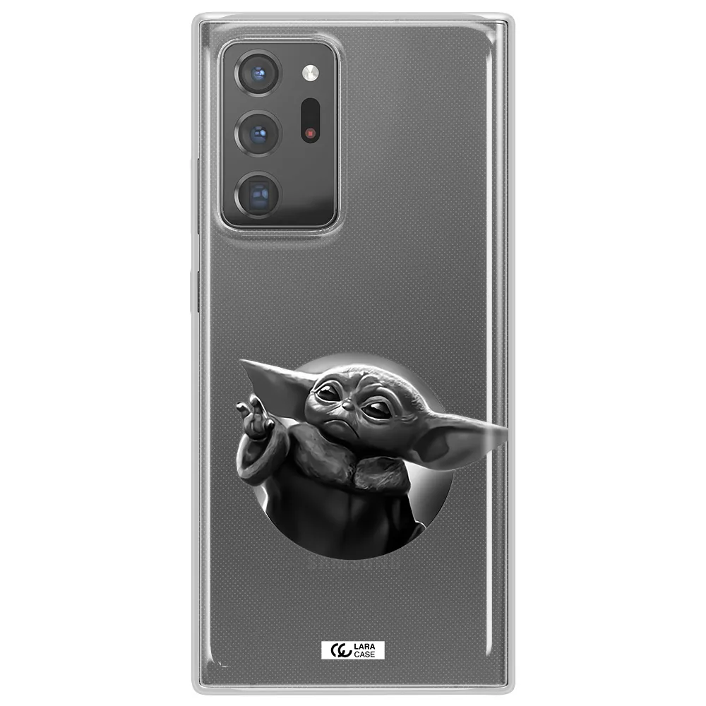 a black and white image of a baby yoda Samsung Note 20 Ultra Clear TPU Case