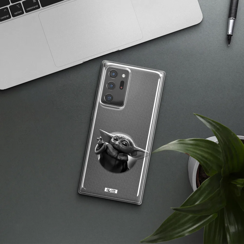 a black and white image of a baby yoda Samsung Note 20 Ultra Clear TPU Case