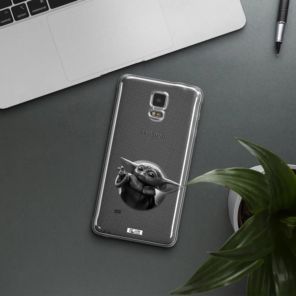 a black and white image of a baby yoda Samsung Note 4 Clear TPU Case