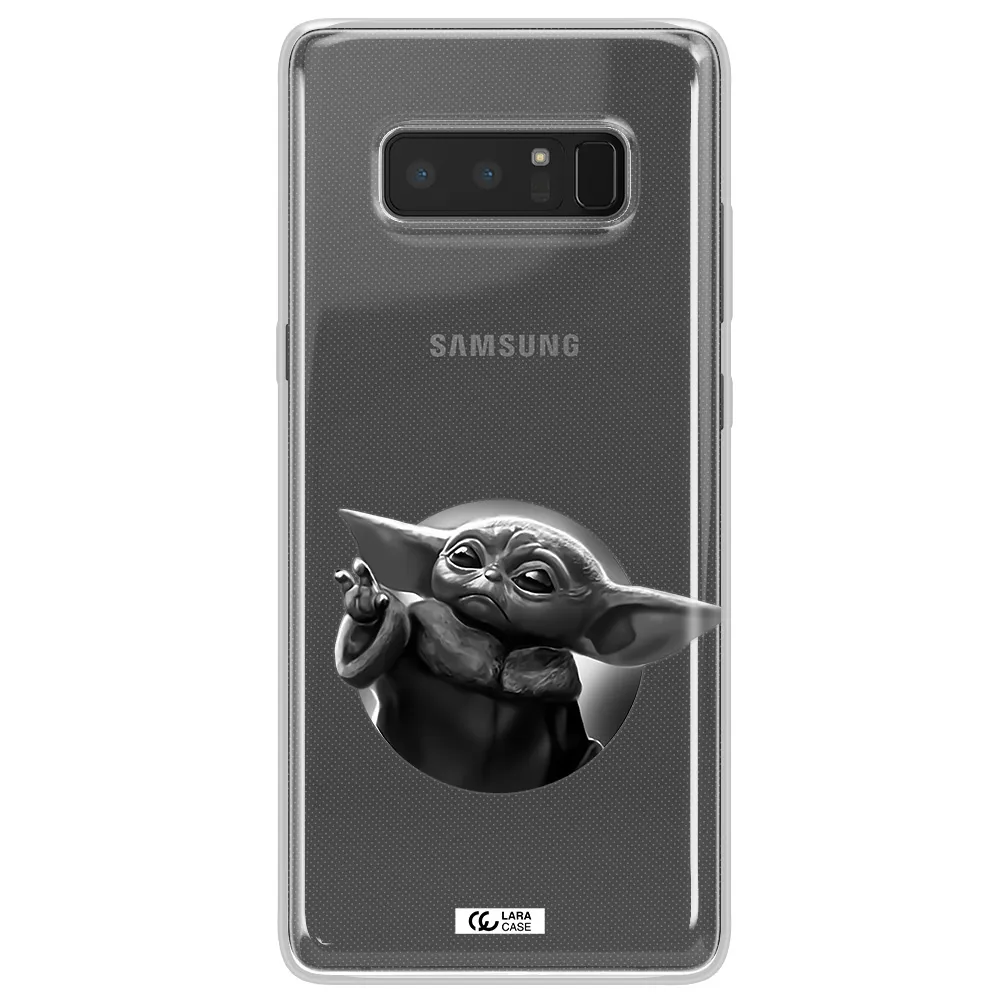 a black and white image of a baby yoda Samsung Note 8 Clear TPU Case