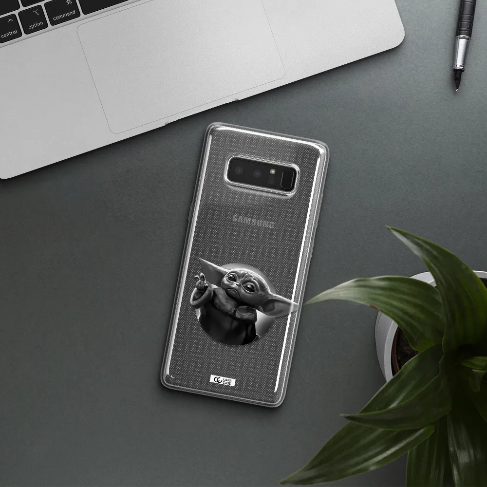 a black and white image of a baby yoda Samsung Note 8 Clear TPU Case