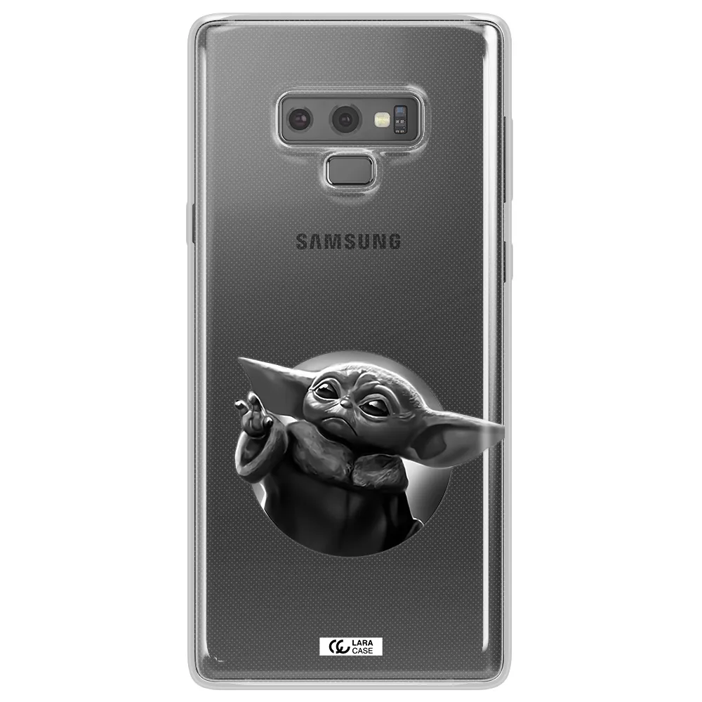 a black and white image of a baby yoda Samsung Note 9 Clear TPU Case
