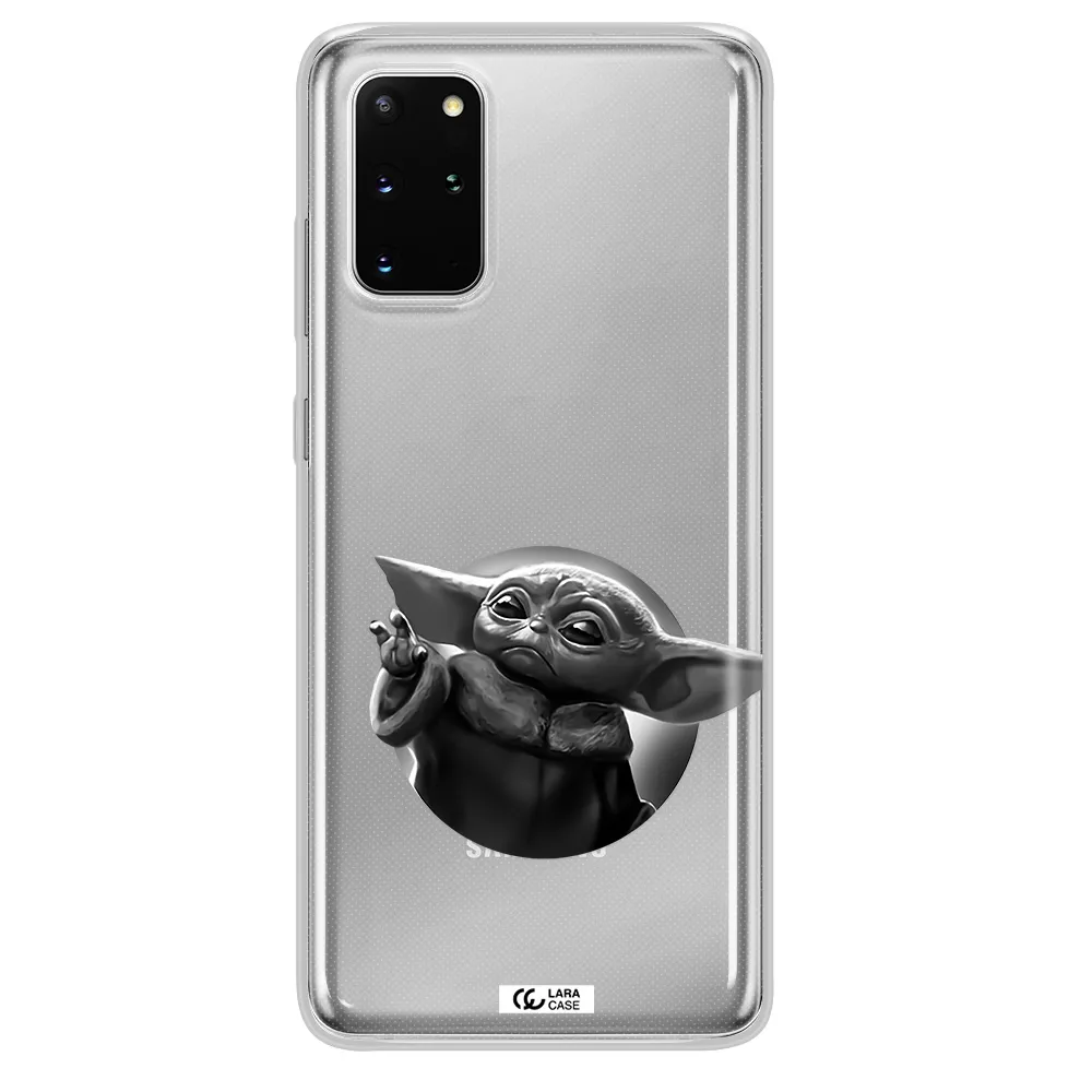 a black and white image of a baby yoda Samsung S 20 Plus Clear TPU Case