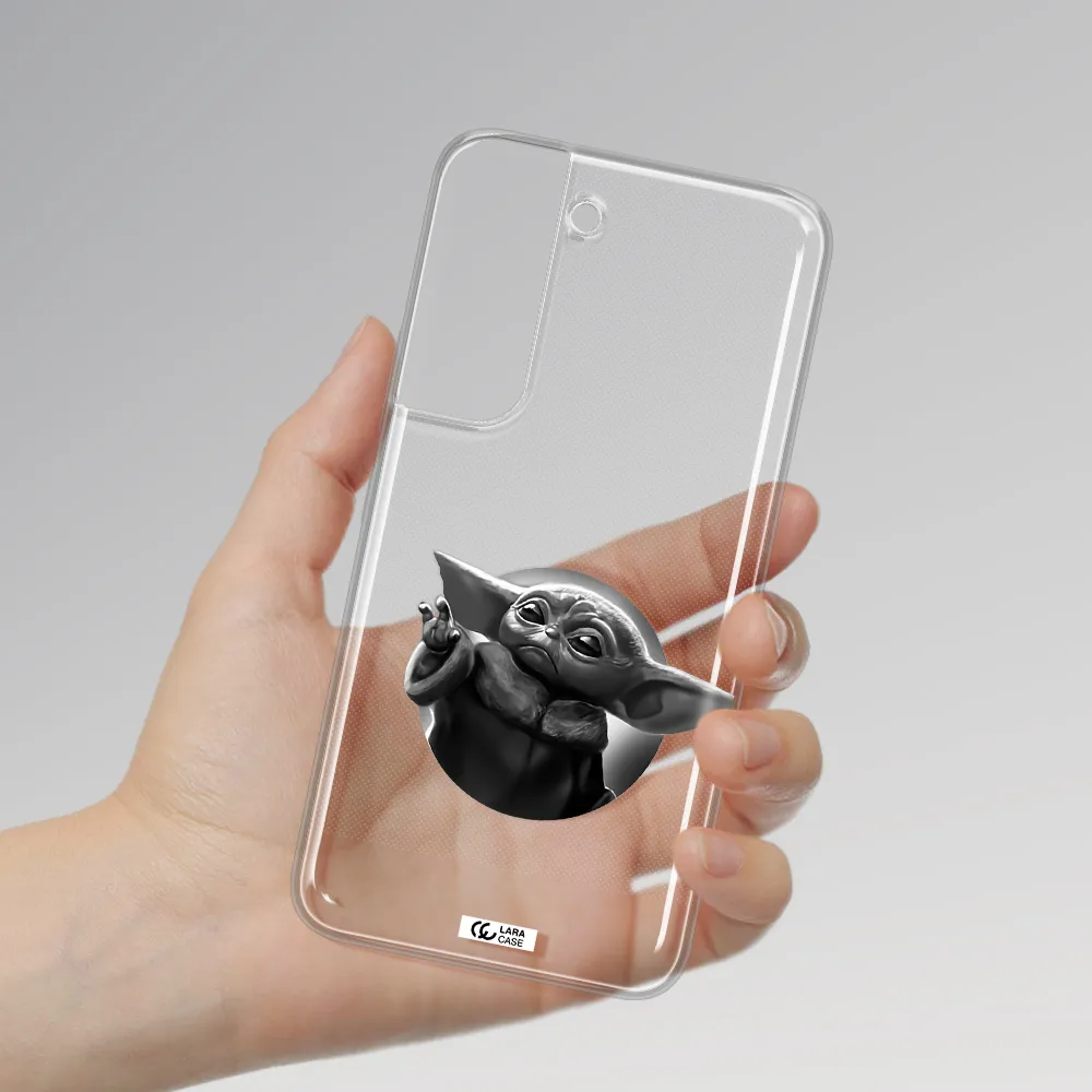 a black and white image of a baby yoda Samsung S 22 Plus Clear TPU Case