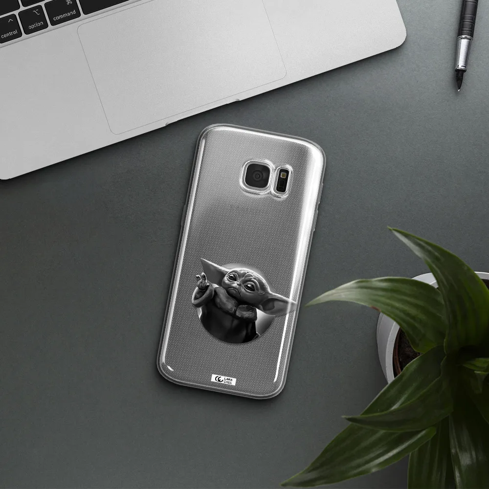 a black and white image of a baby yoda Samsung S 7 Clear TPU Case