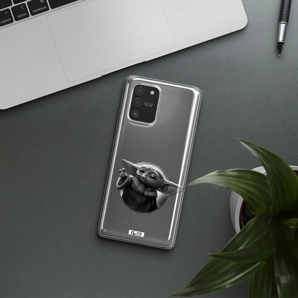 a black and white image of a baby yoda Samsung S10 Lite Clear TPU Case