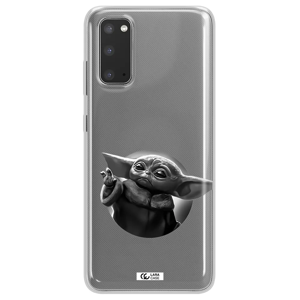 a black and white image of a baby yoda Samsung S20 Clear TPU Case