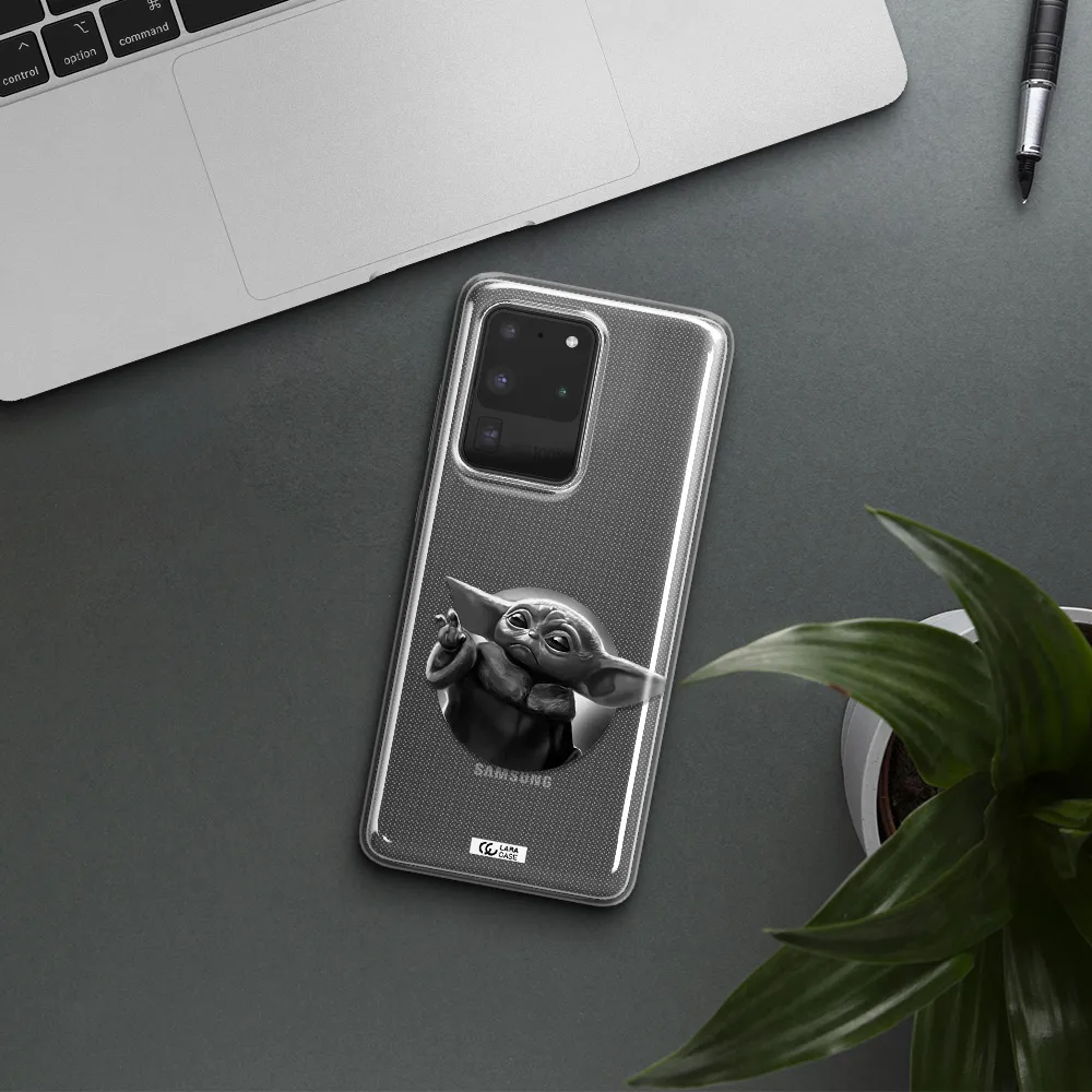a black and white image of a baby yoda Samsung S20 Ultra Clear TPU Case