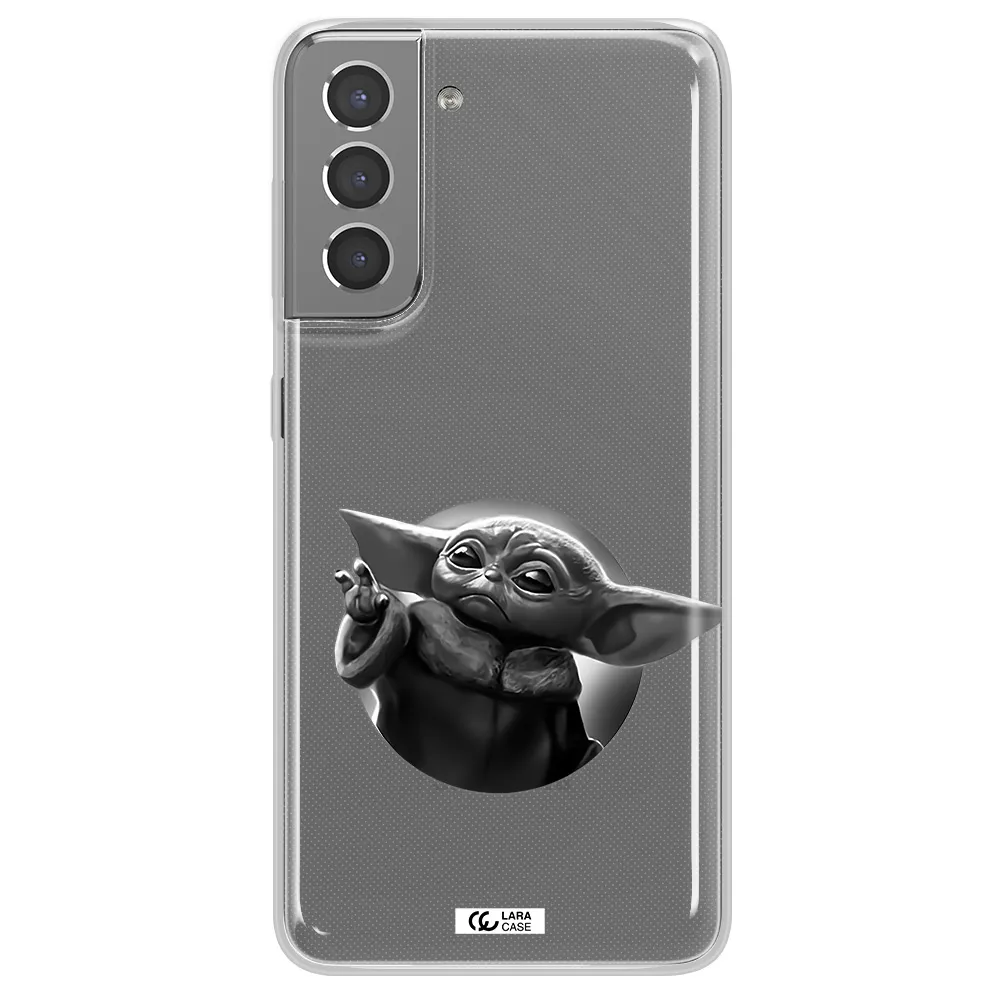 a black and white image of a baby yoda Samsung S21 Plus Clear TPU Case
