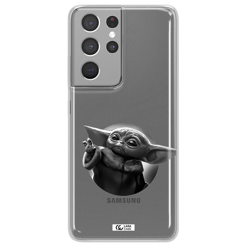 a black and white image of a baby yoda Samsung S21 Ultra Clear TPU Case