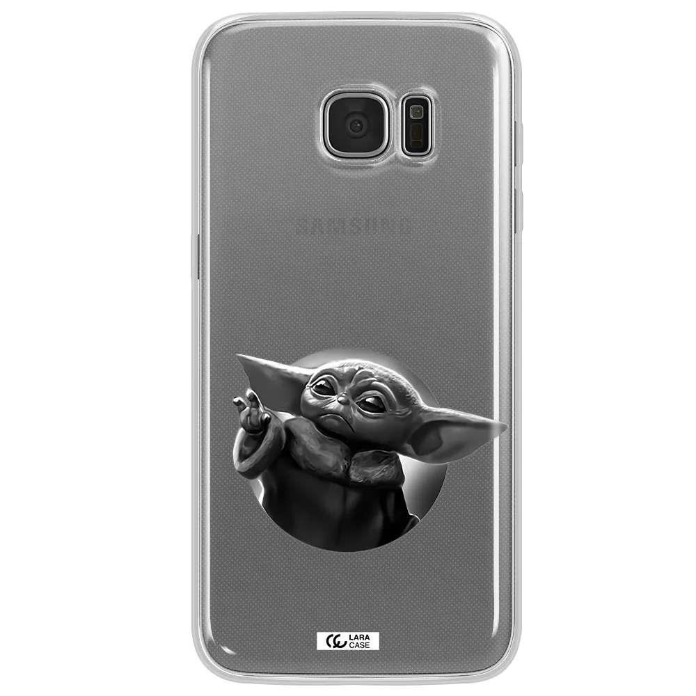a black and white image of a baby yoda Samsung S7 Edge Clear TPU Case