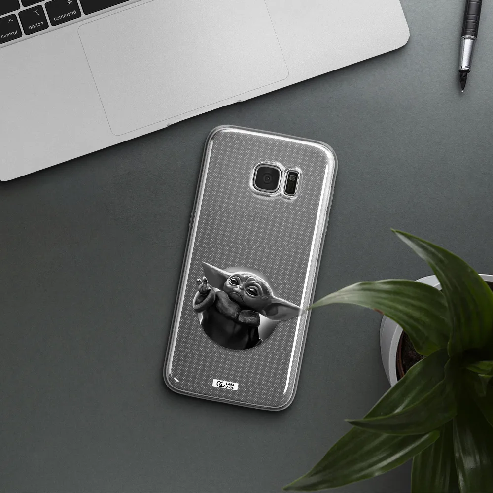 a black and white image of a baby yoda Samsung S7 Edge Clear TPU Case
