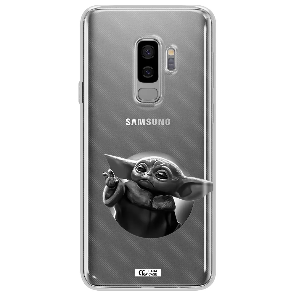a black and white image of a baby yoda Samsung S9 Plus Clear TPU Case