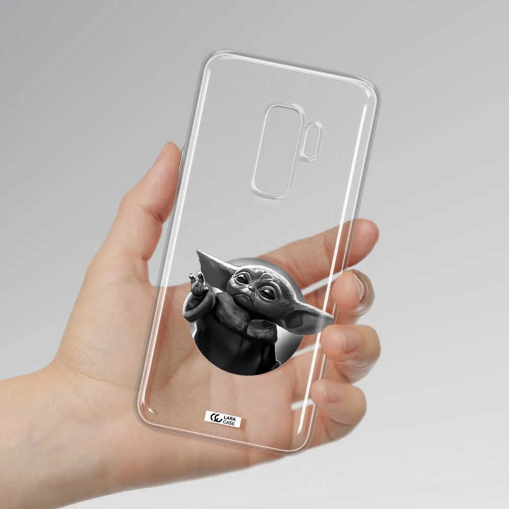 a black and white image of a baby yoda Samsung S9 Plus Clear TPU Case