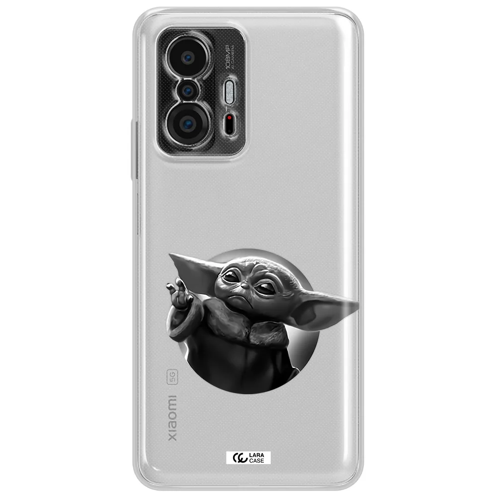 A Black And White Image Of A Baby Yoda Xiaomi 11T Clear Tpu Case