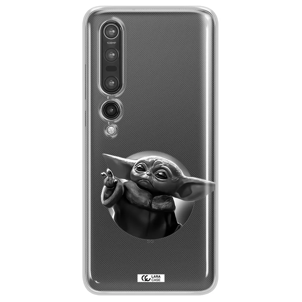 a black and white image of a baby yoda Xiaomi Mi 10 Pro Clear TPU Case