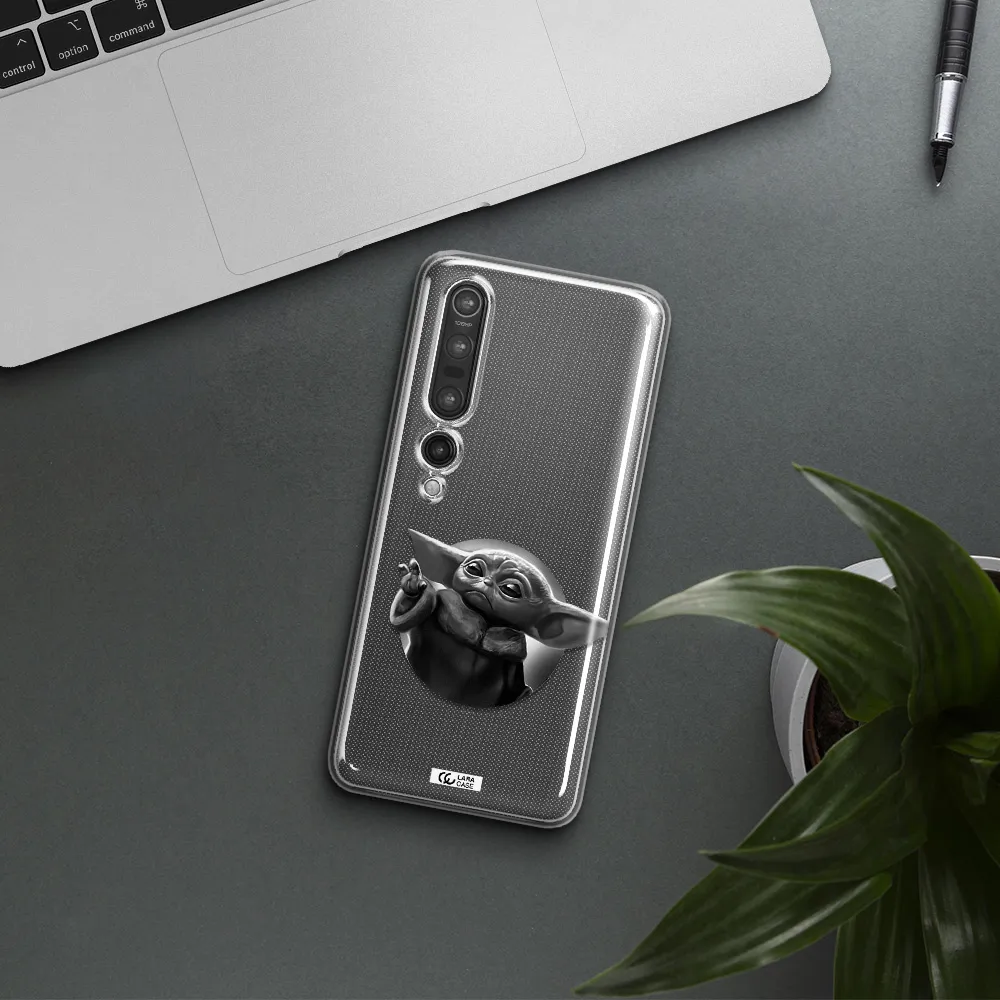 a black and white image of a baby yoda Xiaomi Mi 10 Pro Clear TPU Case