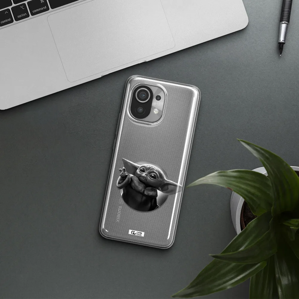 a black and white image of a baby yoda Xiaomi Mi 11 Clear TPU Case