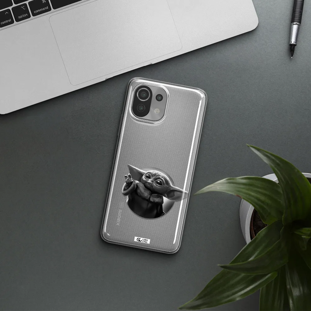 a black and white image of a baby yoda Xiaomi Mi 11 Lite Clear TPU Case