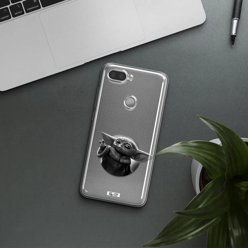 a black and white image of a baby yoda Xiaomi Mi 8 Lite Clear TPU Case
