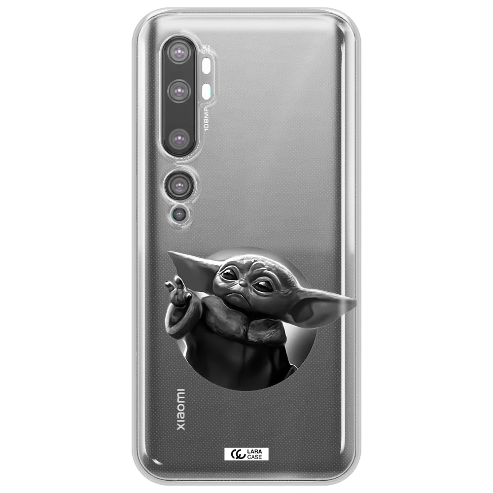 a black and white image of a baby yoda Xiaomi Mi Note 10 Clear TPU Case