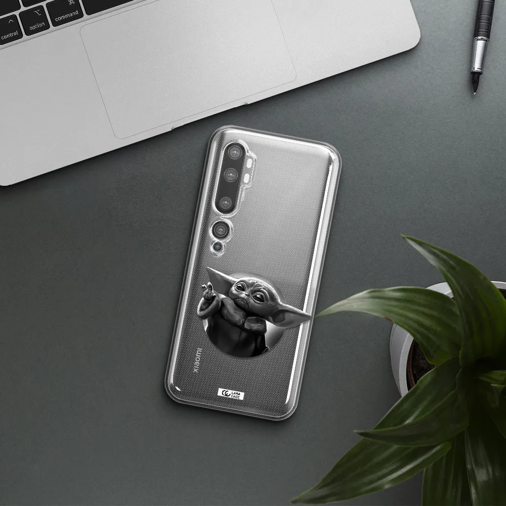 a black and white image of a baby yoda Xiaomi Mi Note 10 Clear TPU Case