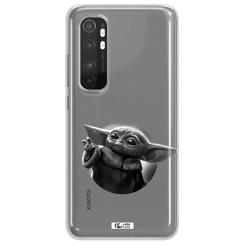 a black and white image of a baby yoda Xiaomi Mi Note 10 Lite Clear TPU Case