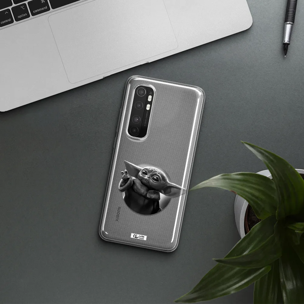 a black and white image of a baby yoda Xiaomi Mi Note 10 Lite Clear TPU Case