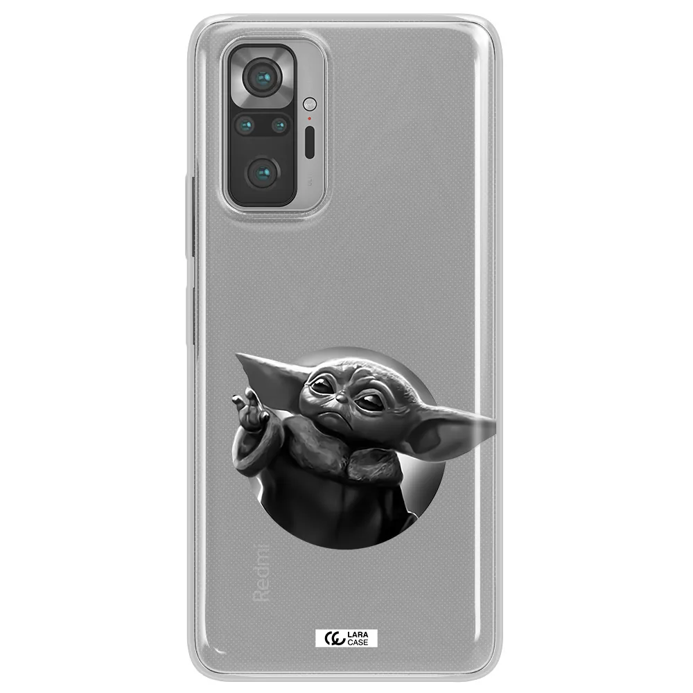 a black and white image of a baby yoda Xiaomi Note 10 Pro Clear TPU Case