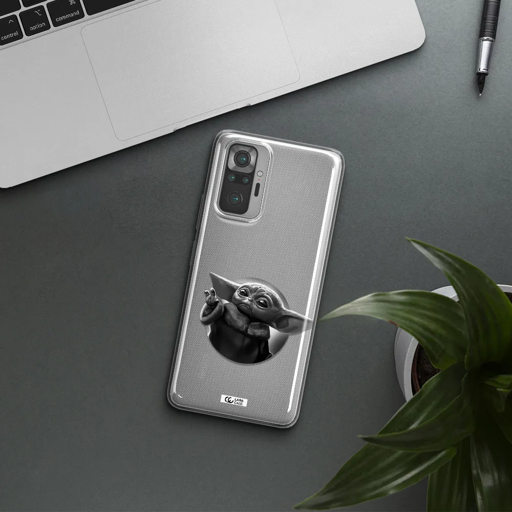 a black and white image of a baby yoda Xiaomi Note 10 Pro Clear TPU Case
