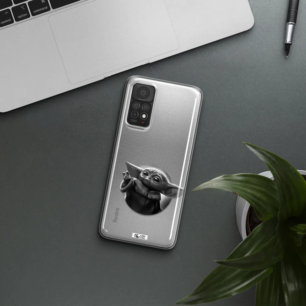 a black and white image of a baby yoda Xiaomi Note 11 Pro Clear TPU Case
