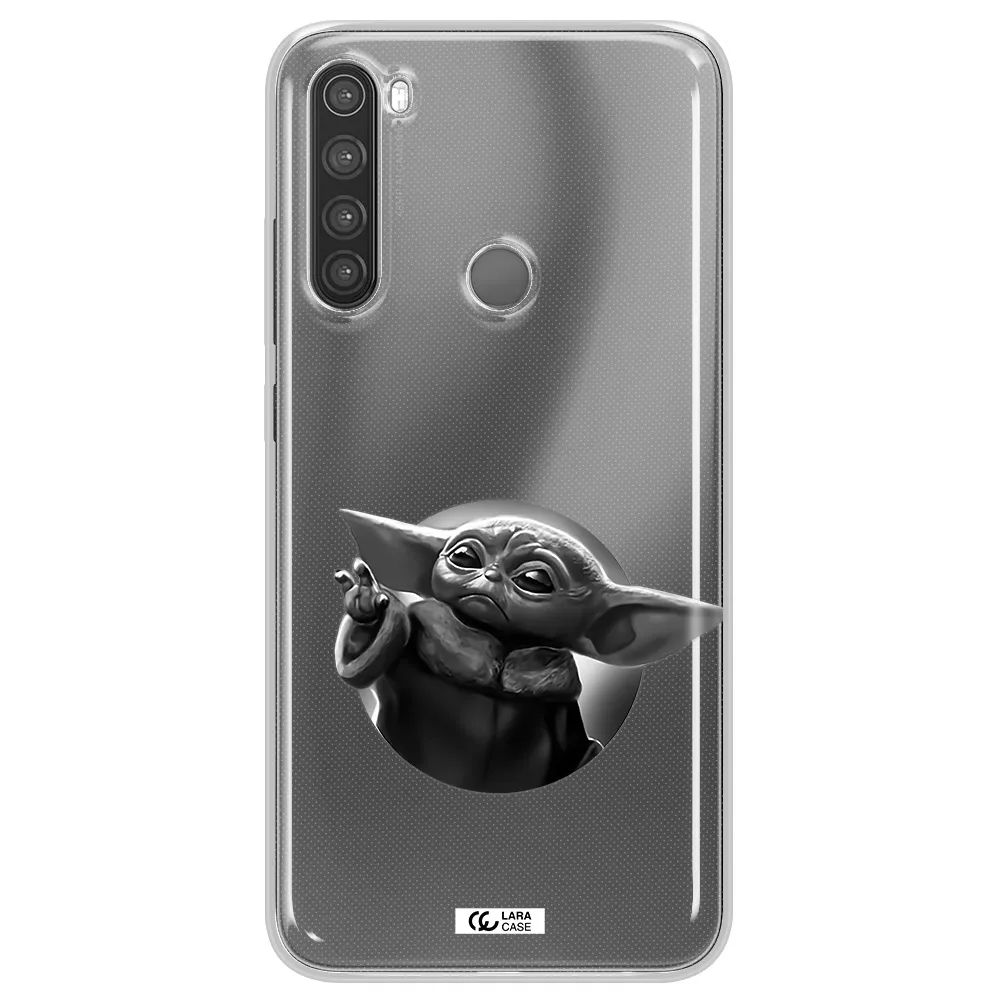 a black and white image of a baby yoda Xiaomi Note 8 Clear TPU Case