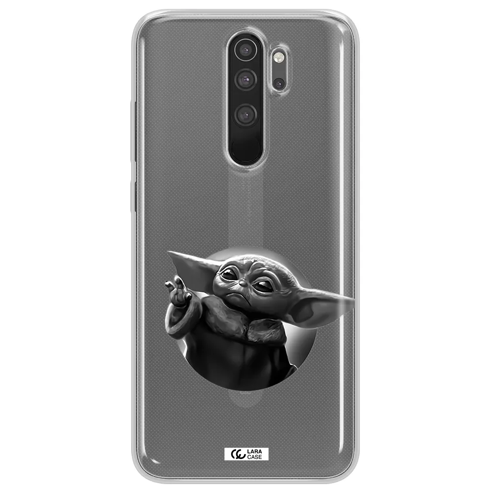 a black and white image of a baby yoda Xiaomi Note 8 Pro Clear TPU Case