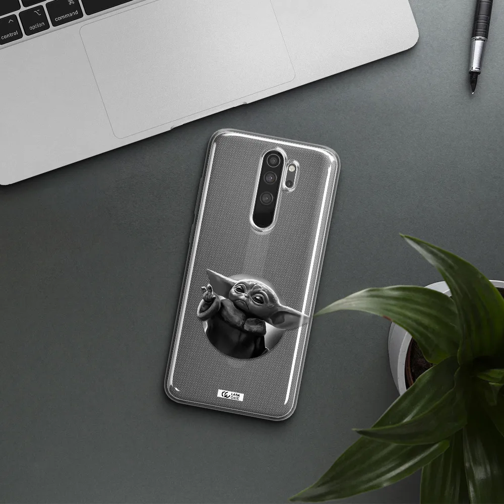 a black and white image of a baby yoda Xiaomi Note 8 Pro Clear TPU Case